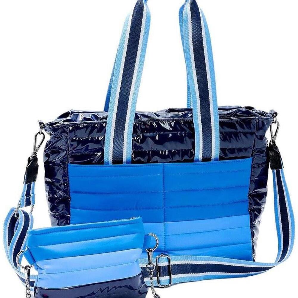 Think Royln “The Metro” Colorblock Tote + Crossbody Bundle – Navy/Blue – BNIB